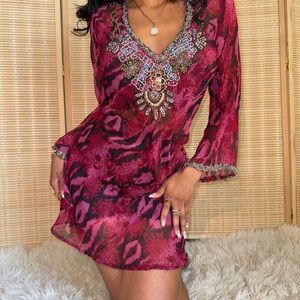 Elegant Red Patterned Dress